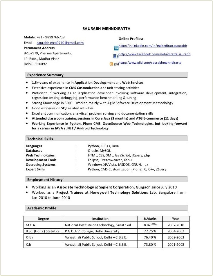 Years Of Experience On Resume Sample