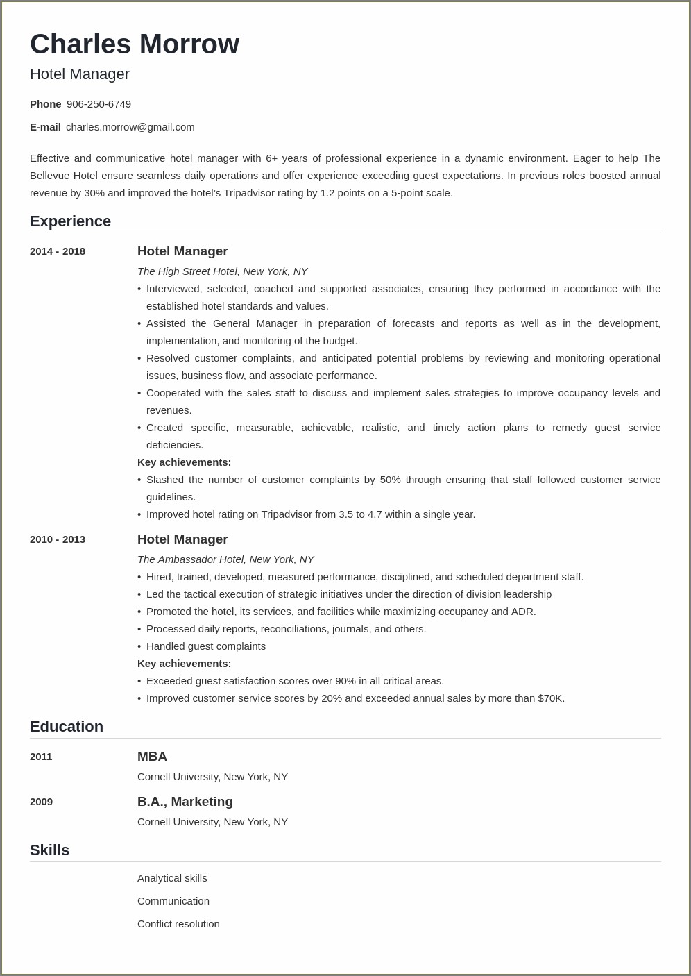 Years Of Management Experience On Resume