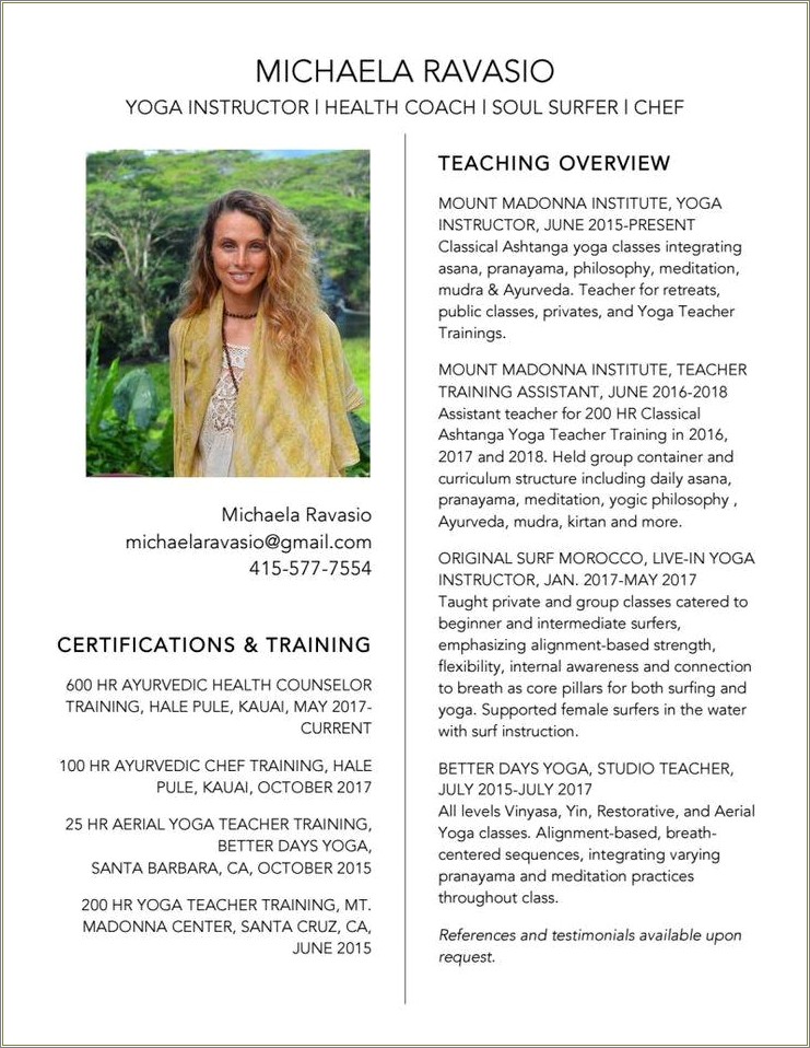 Yoga Instructor Resume With No Experience