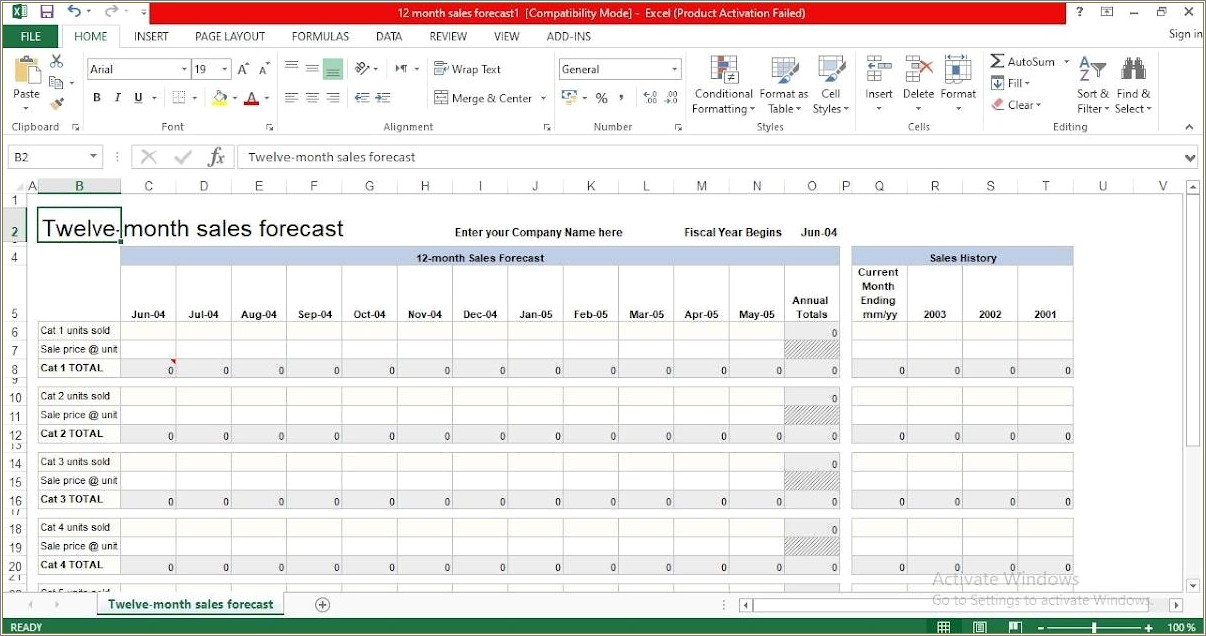 12 Month Sales Forecast Template Excel Free