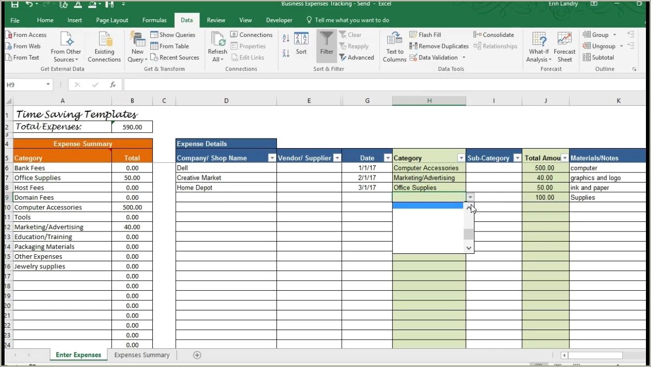 2013 Excel Free Business Expense Tracker Templates