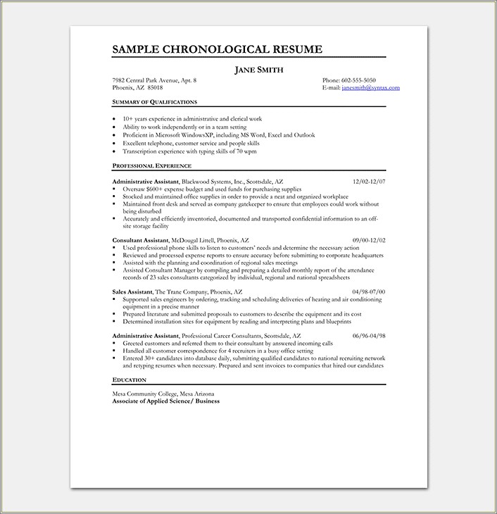 2018 Chronological Resume Format Examples
