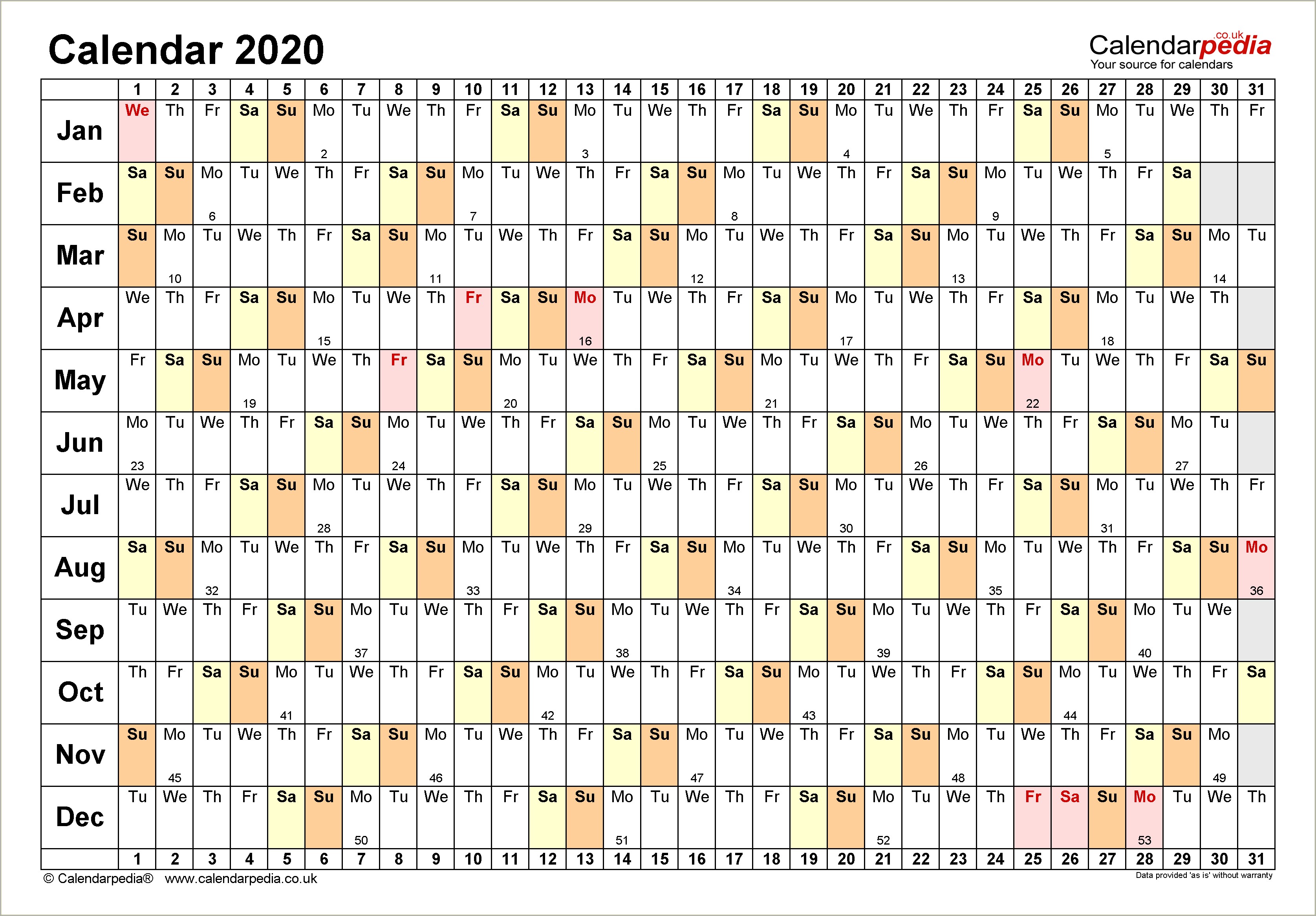 2020 Monthly Calendar Template Word Free Download