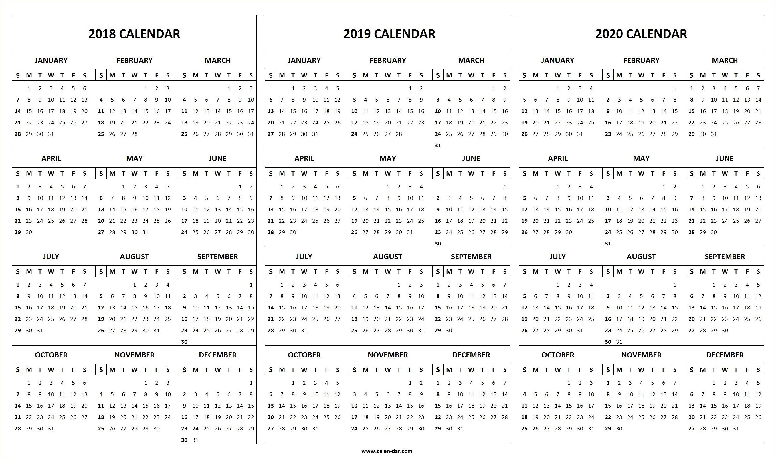 3 Month Calendar Template 2019 2020 Free Printable