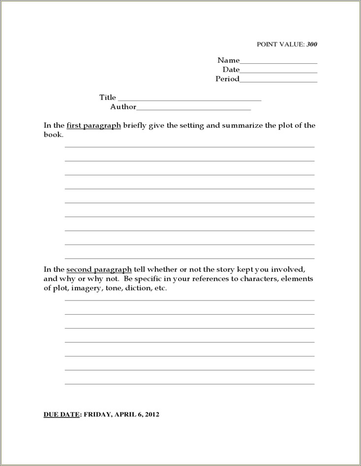 3rd Grade Book Report Template Free Printable