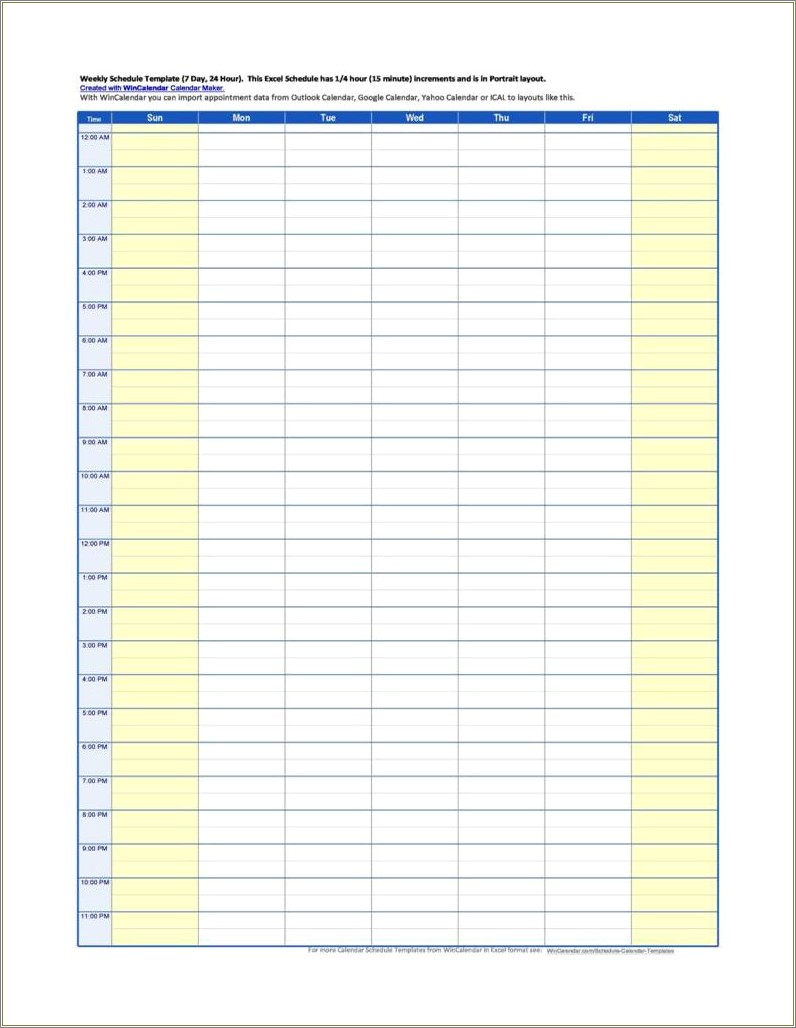 7 Day 24 Hour Schedule Template Free