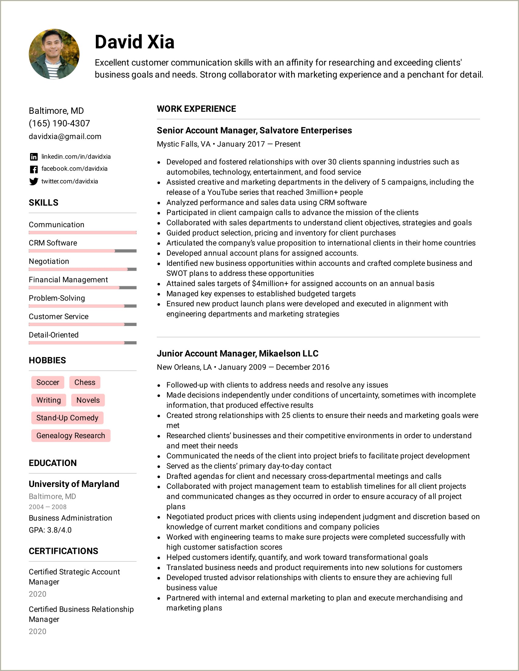 Acheivements For Foodservice Management Resume