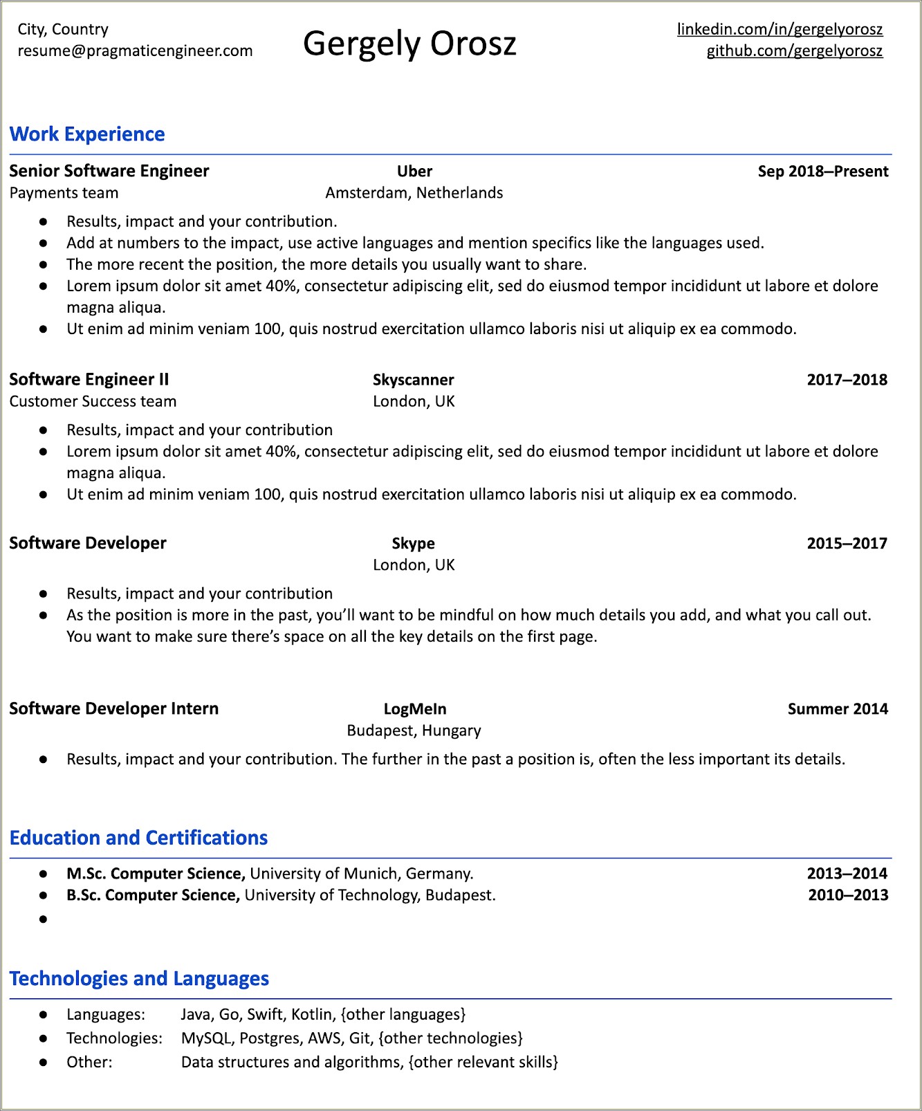Android Developer Experience Resume Sample