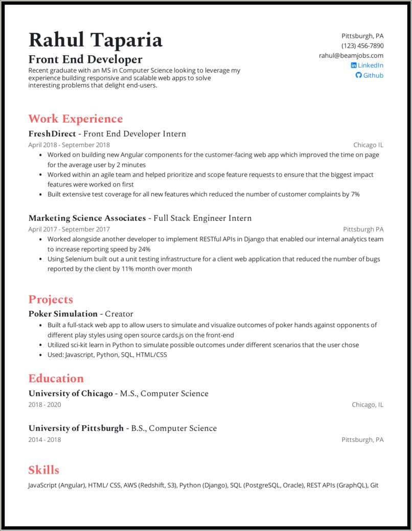 Angularjs Sample Resume For Freshers