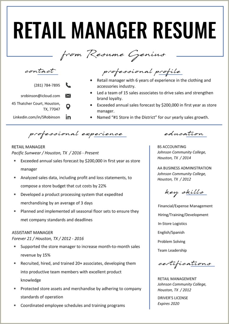 Assistant Store Manager Trainee Resume