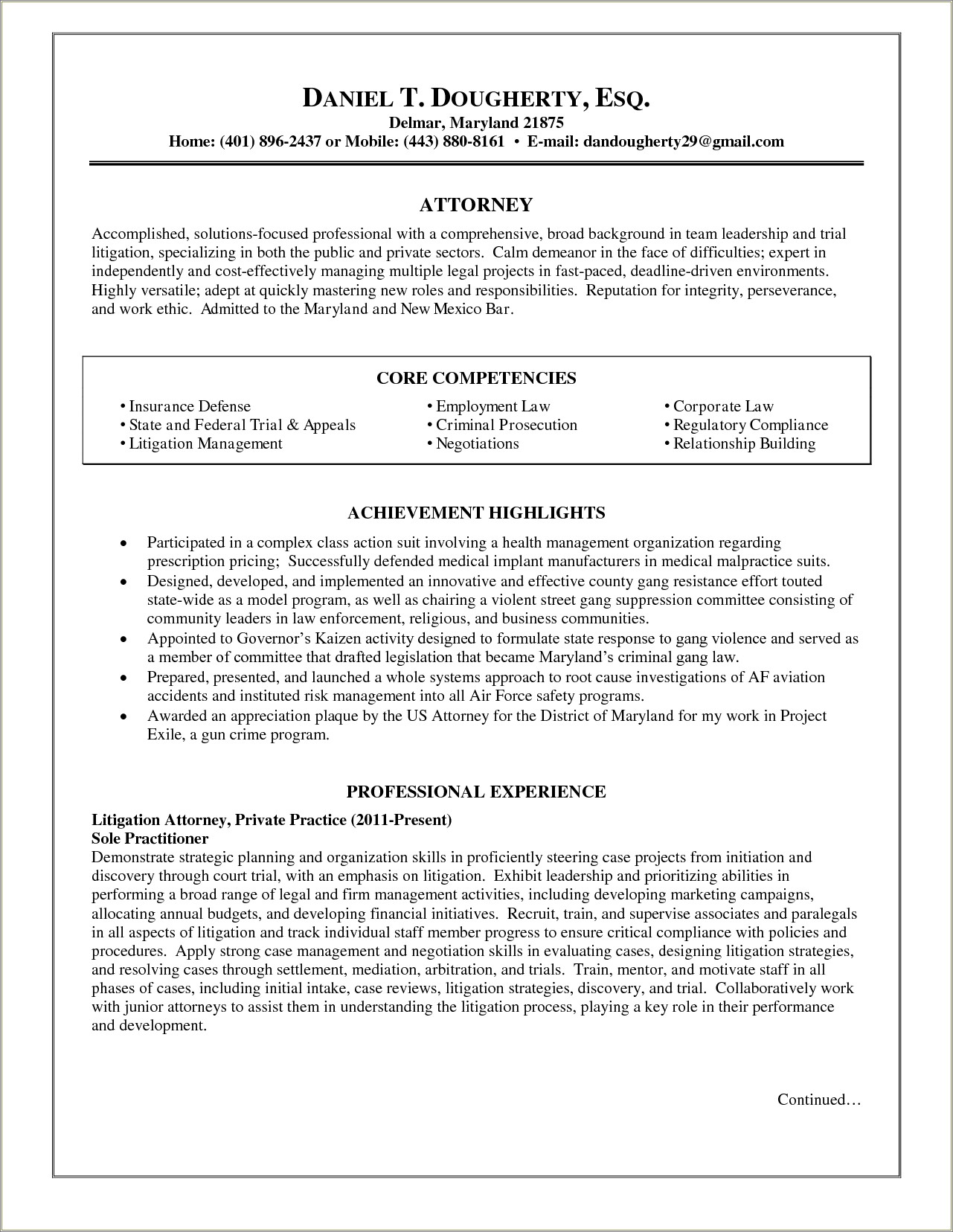 Attorney Job Description On Resume