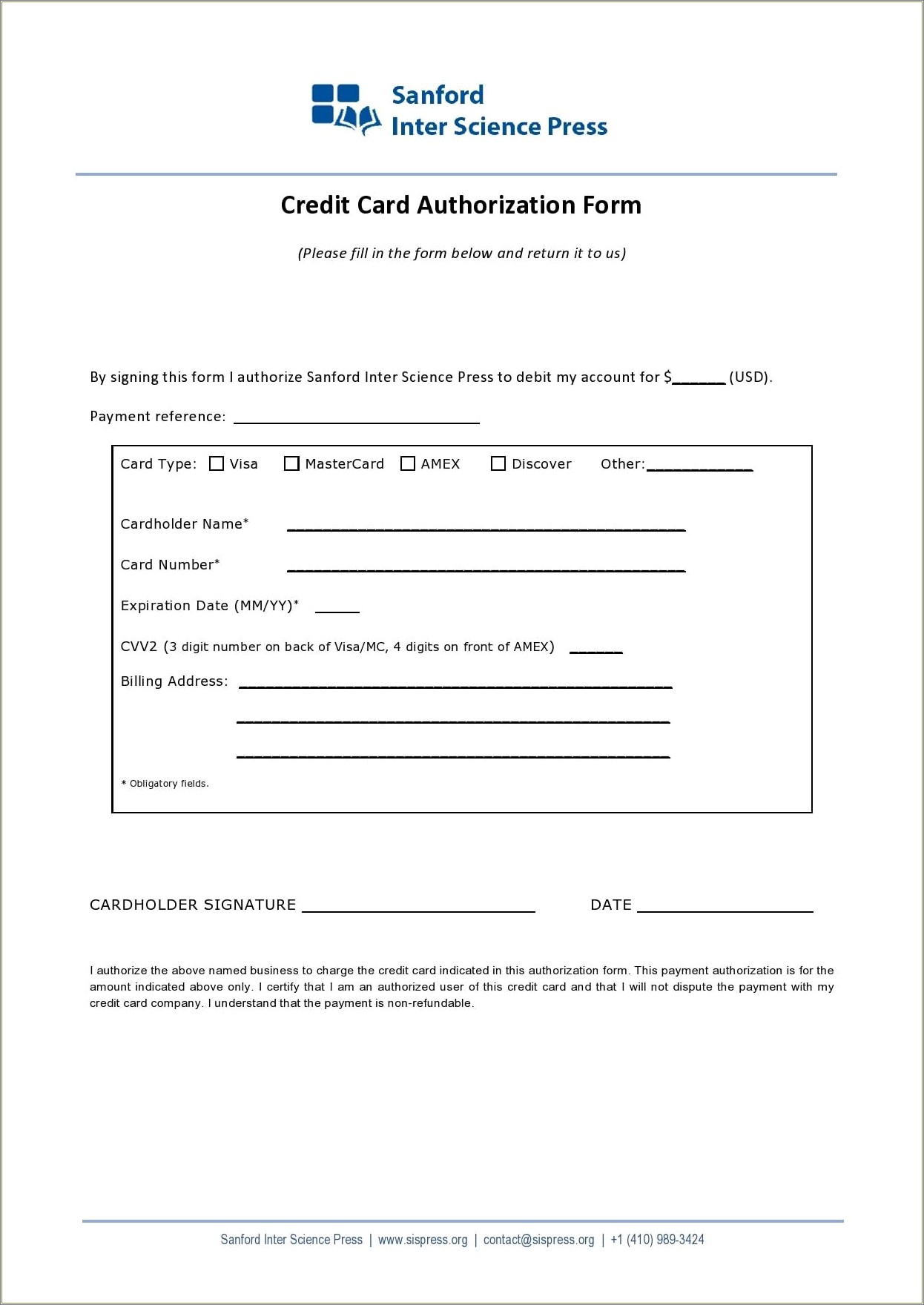 Auto Pay Credit Card Authorization Template Free