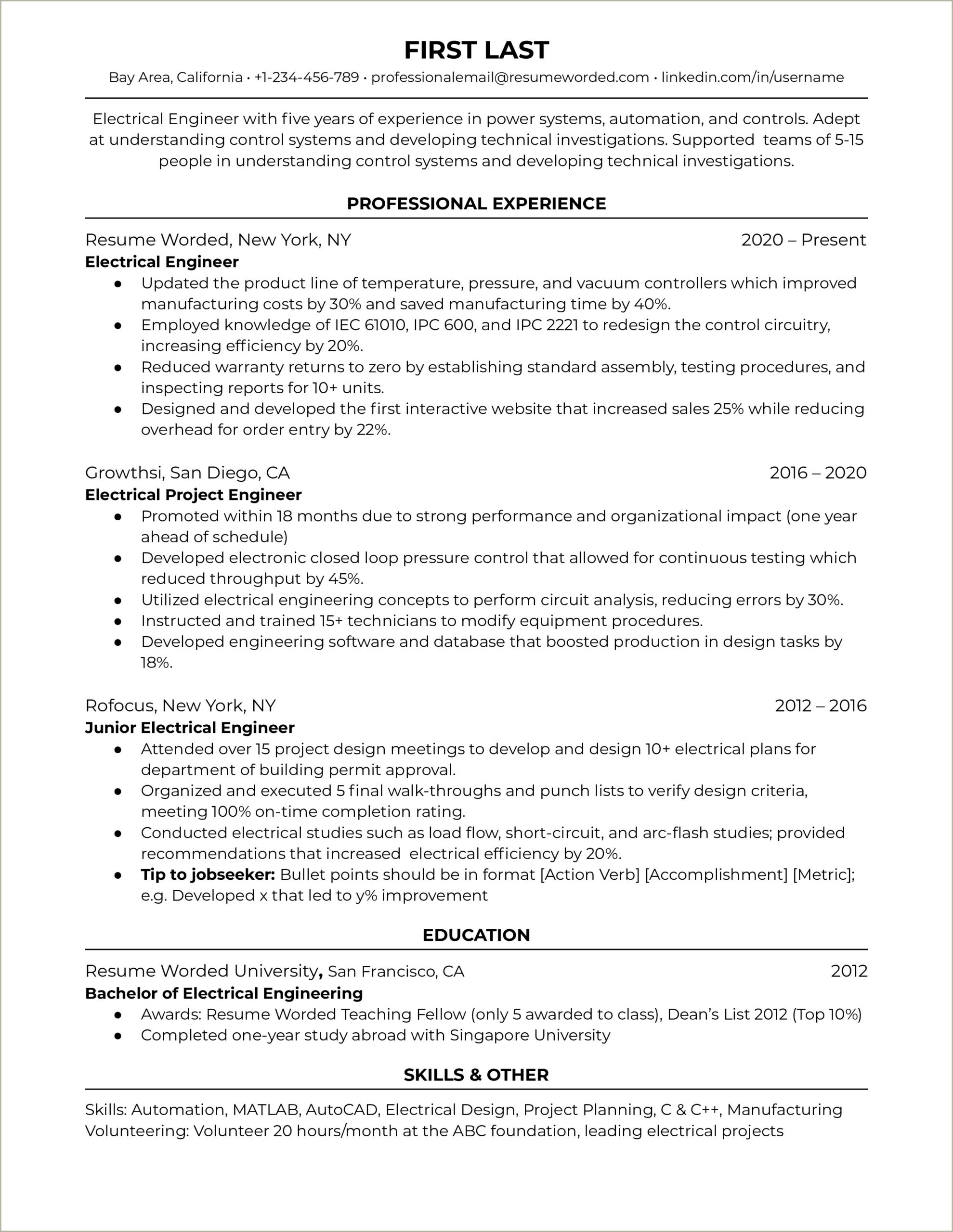 Automation Engineer Objective For Resume