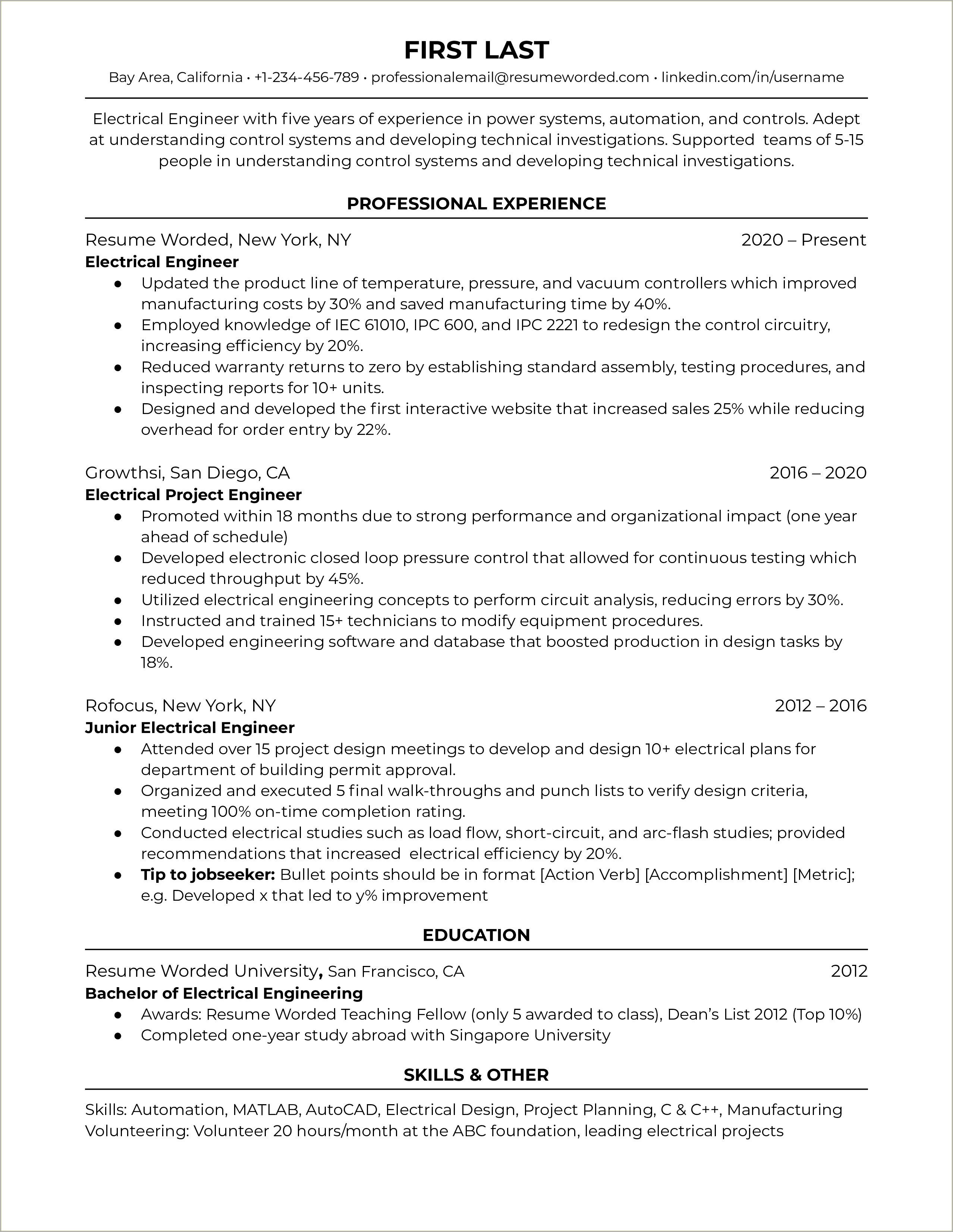 Automation Engineer Objective For Resume