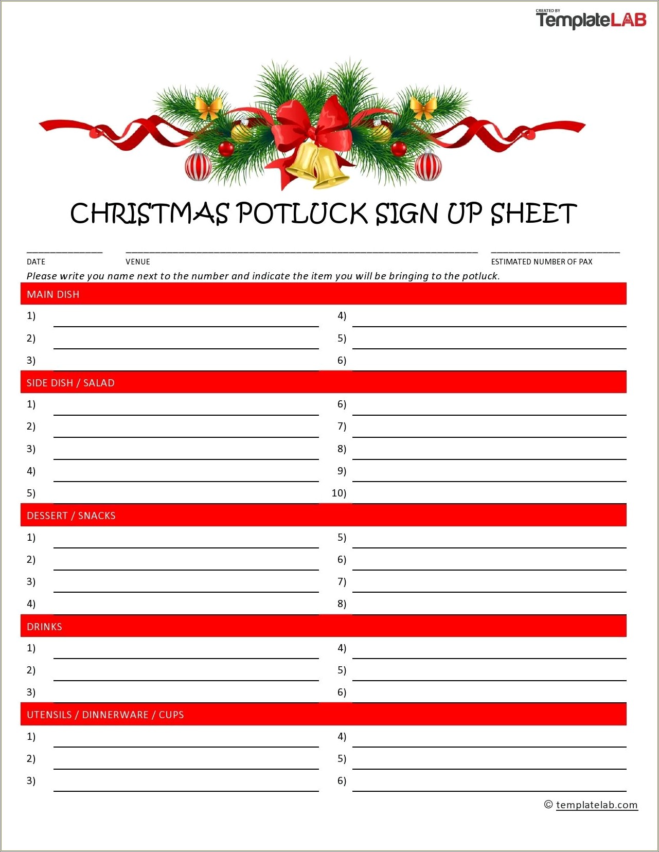 Baby Shower Potluck Sign Up Sheet Template Free