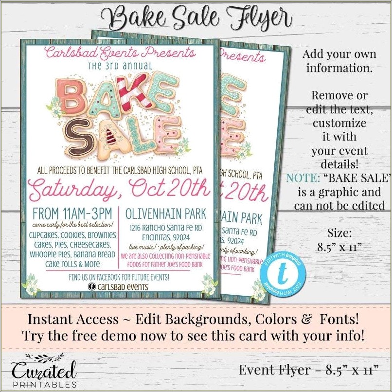 Bake Sale Sign Up Sheet Template Free