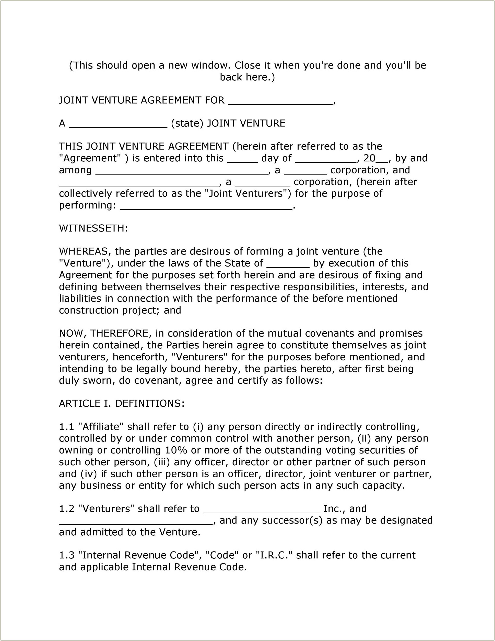 Basic Partnership Agreement Template Free South Africa