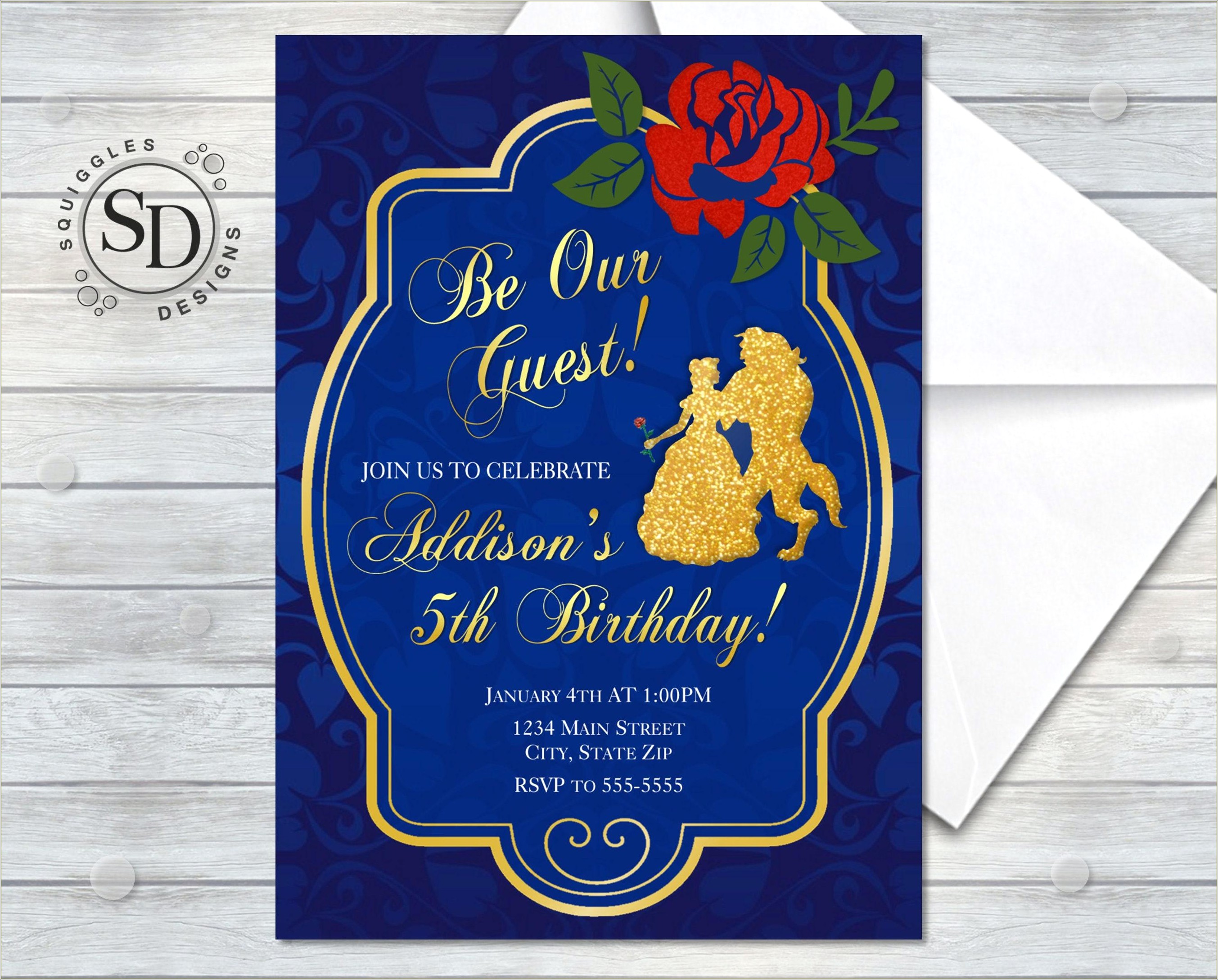 Beauty And The Beast Birthday Invitation Template Free
