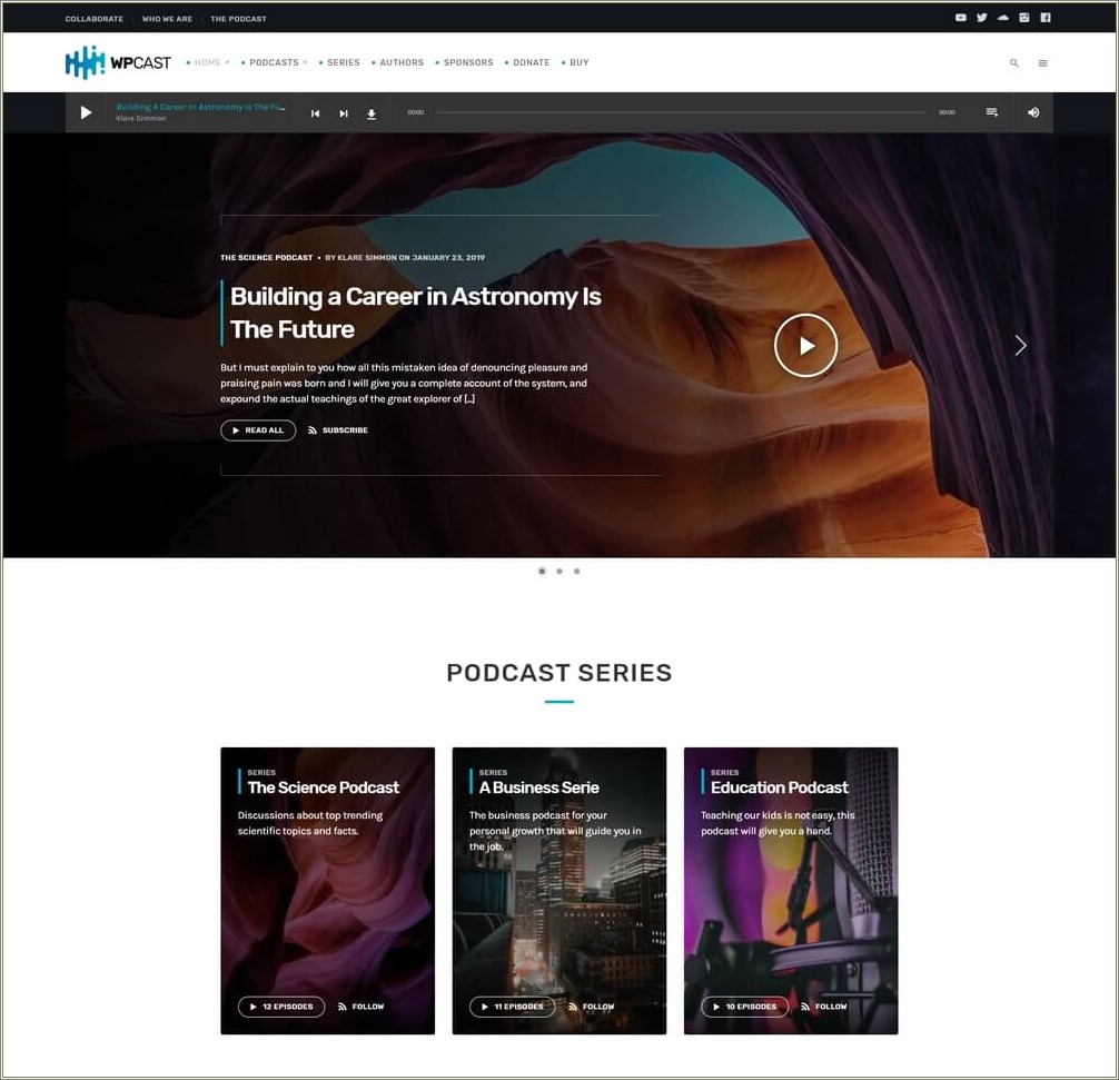 Best Free WordPress Template For Podcast Episodes Page