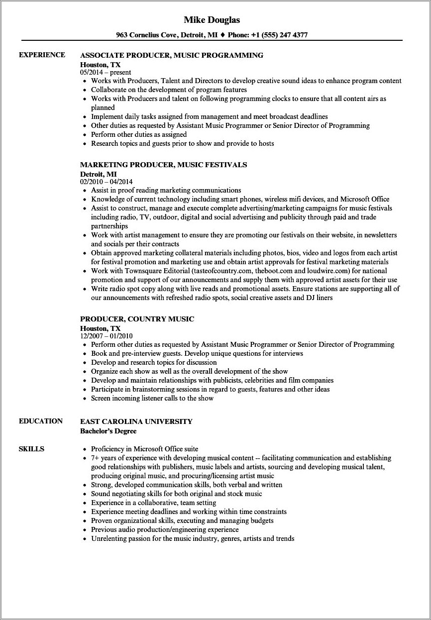 Best Resume Template For Producer