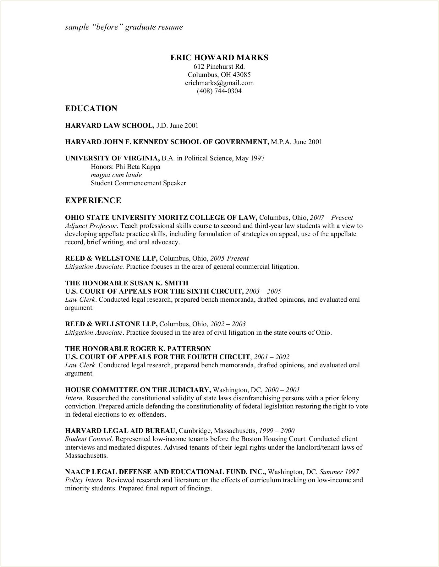 Best Resumes For Law School