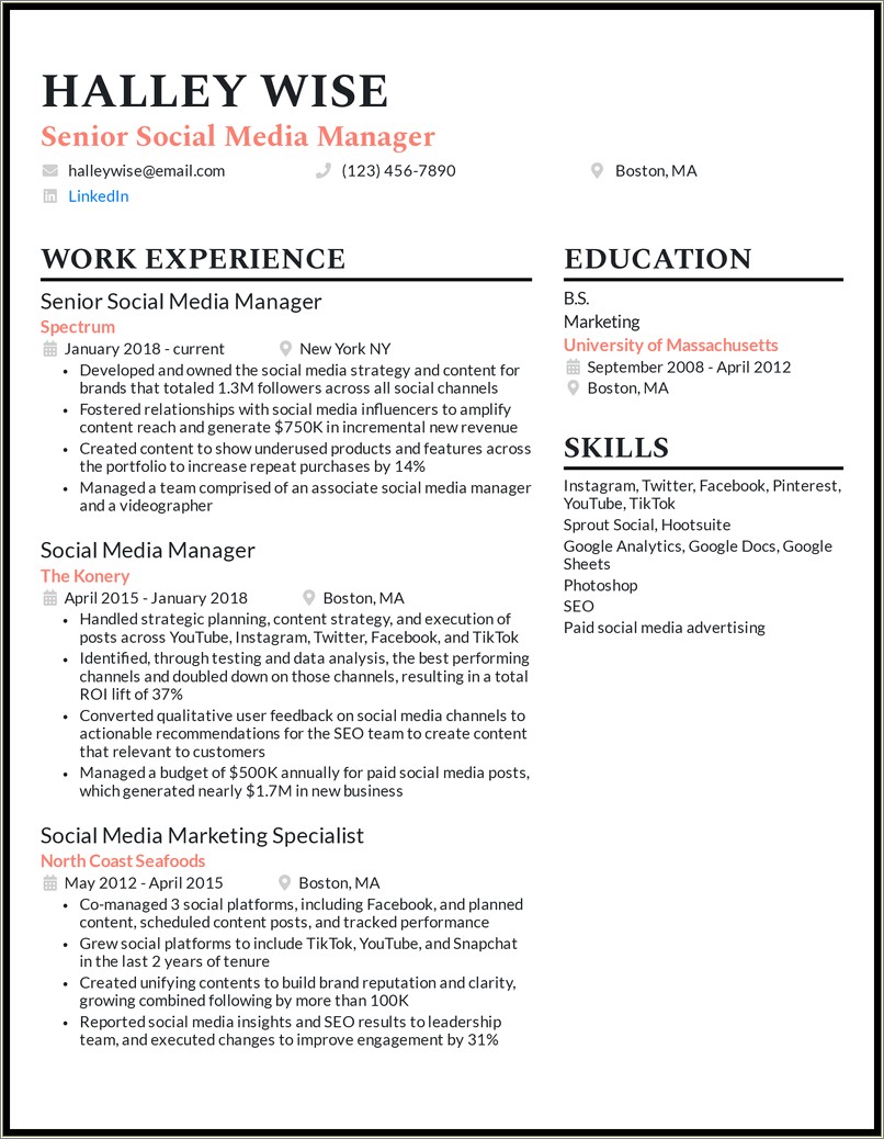 Best Social Media Manager Resume