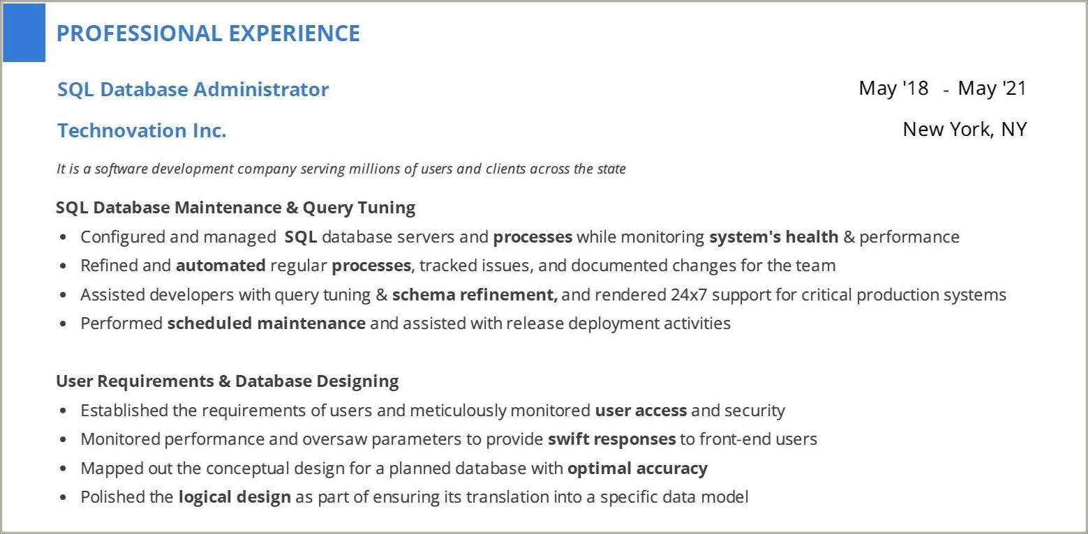 Best Sql Server Dba Resume