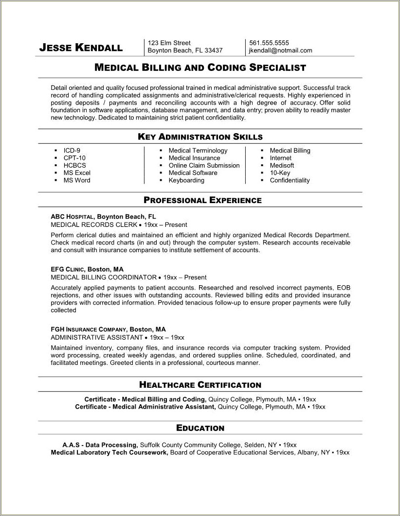 Billing Job Description For Resume