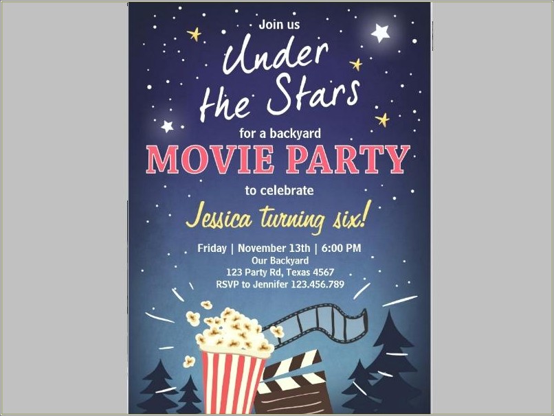 Birth Day Movie Night Invitation Template Free Printable