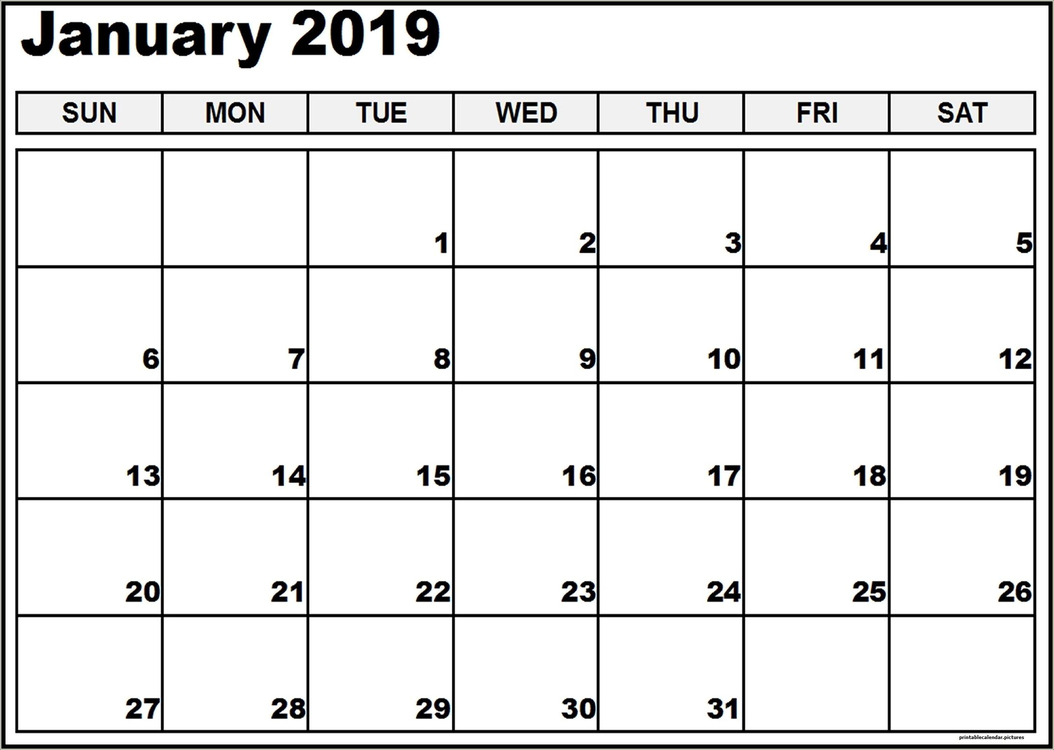 Blank Calendar Templates 2019 Free To Print