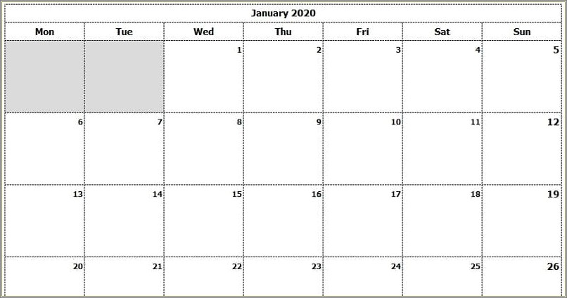Blank Calendar Templates Free Starting With Monday
