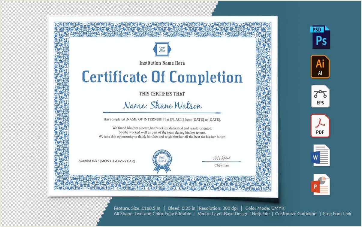 Blank Certificates Of Completion Templates To Print Free