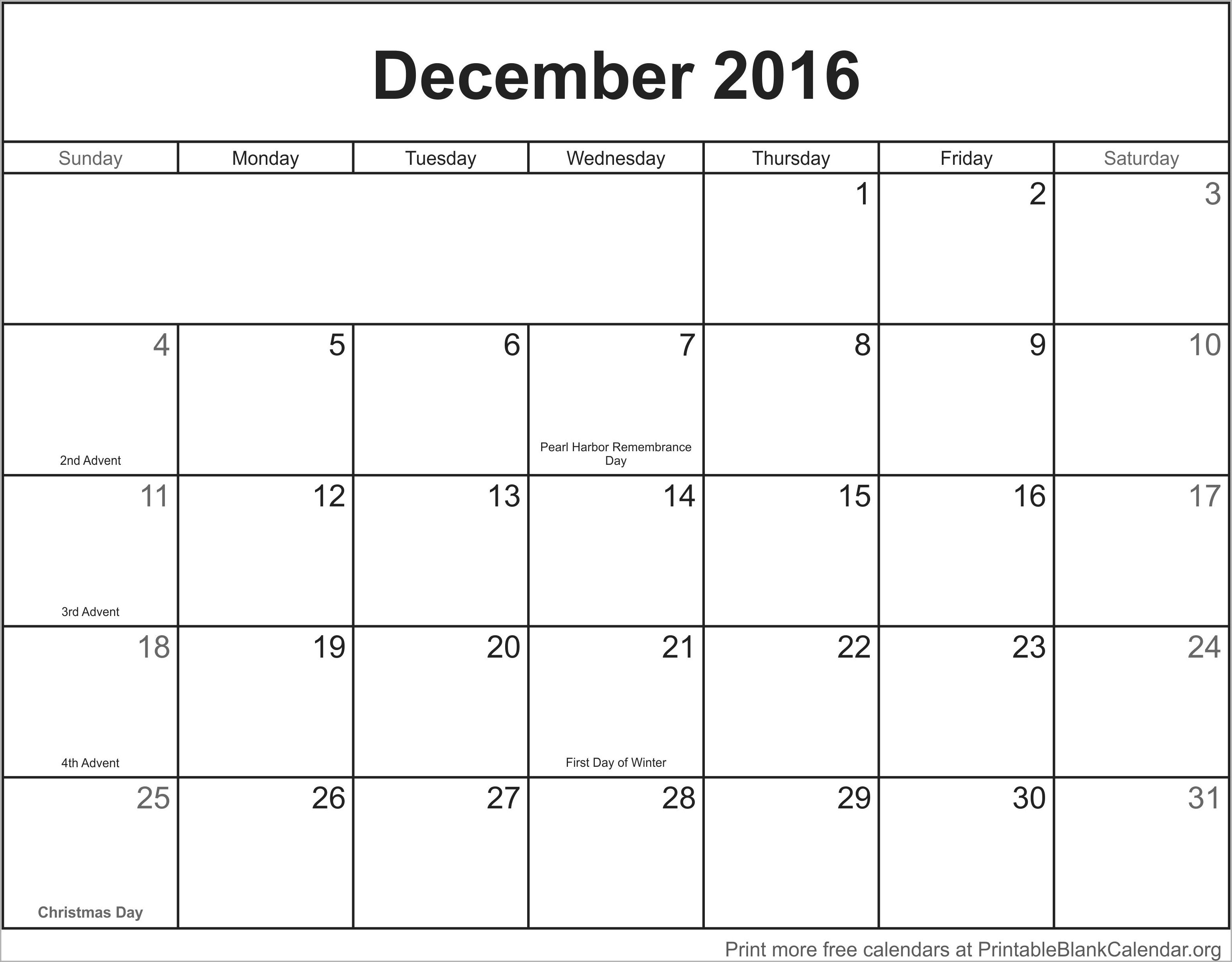 Blank Monthly Calendar Template 2016 Free Printable