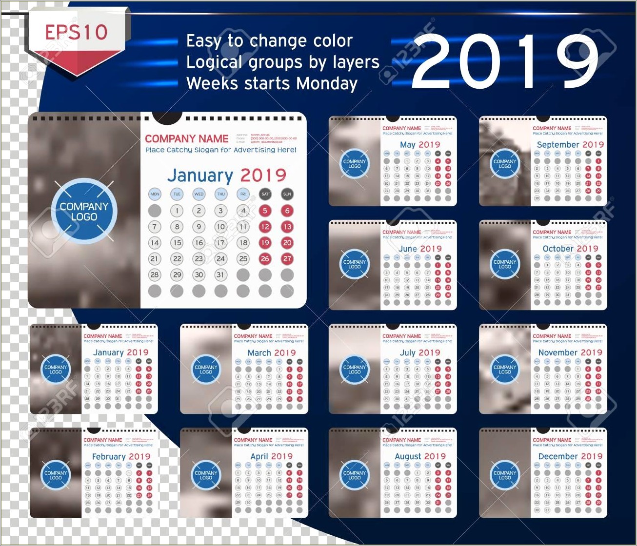 Blank Monthly Calendar Template 2019 Portrait Free