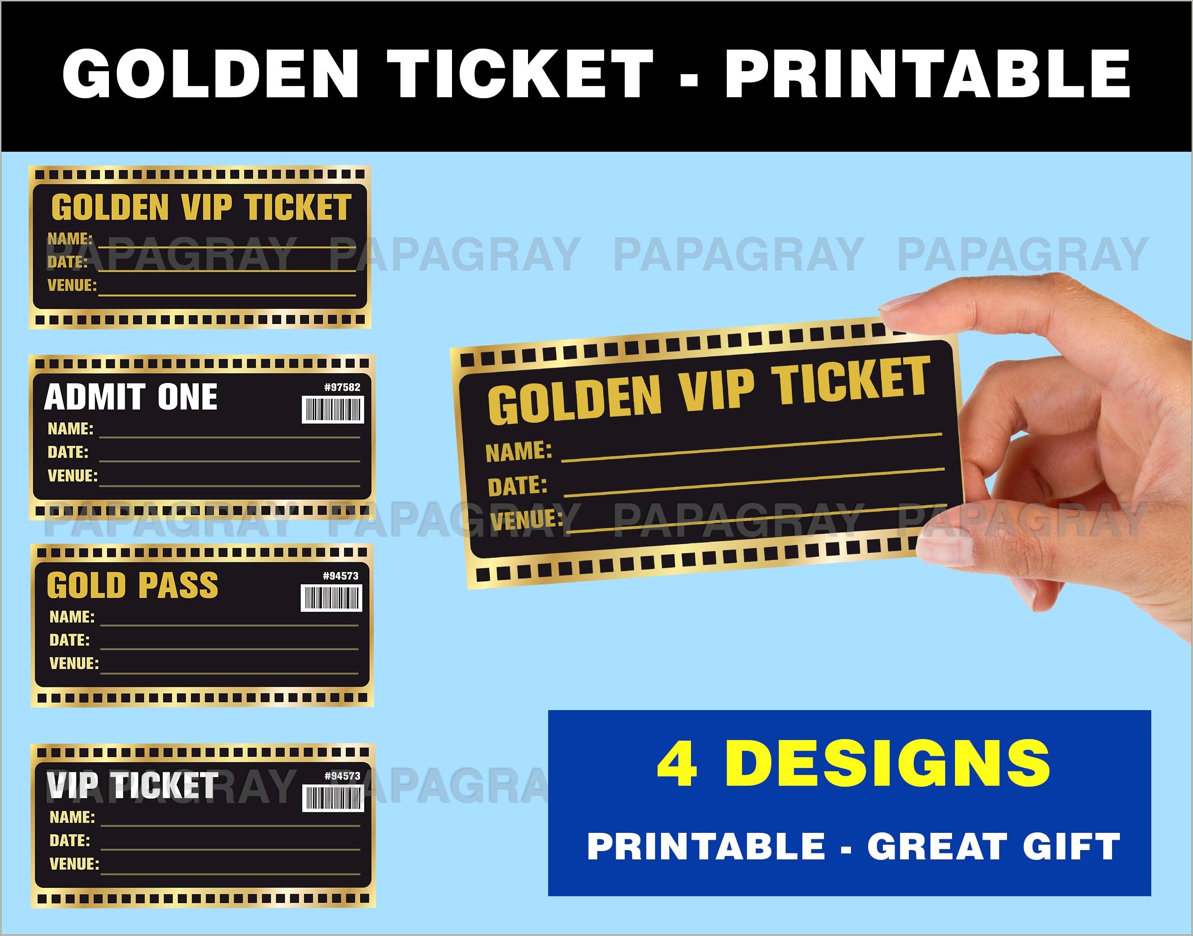 Blue And Gold Vip Ticket Template Free