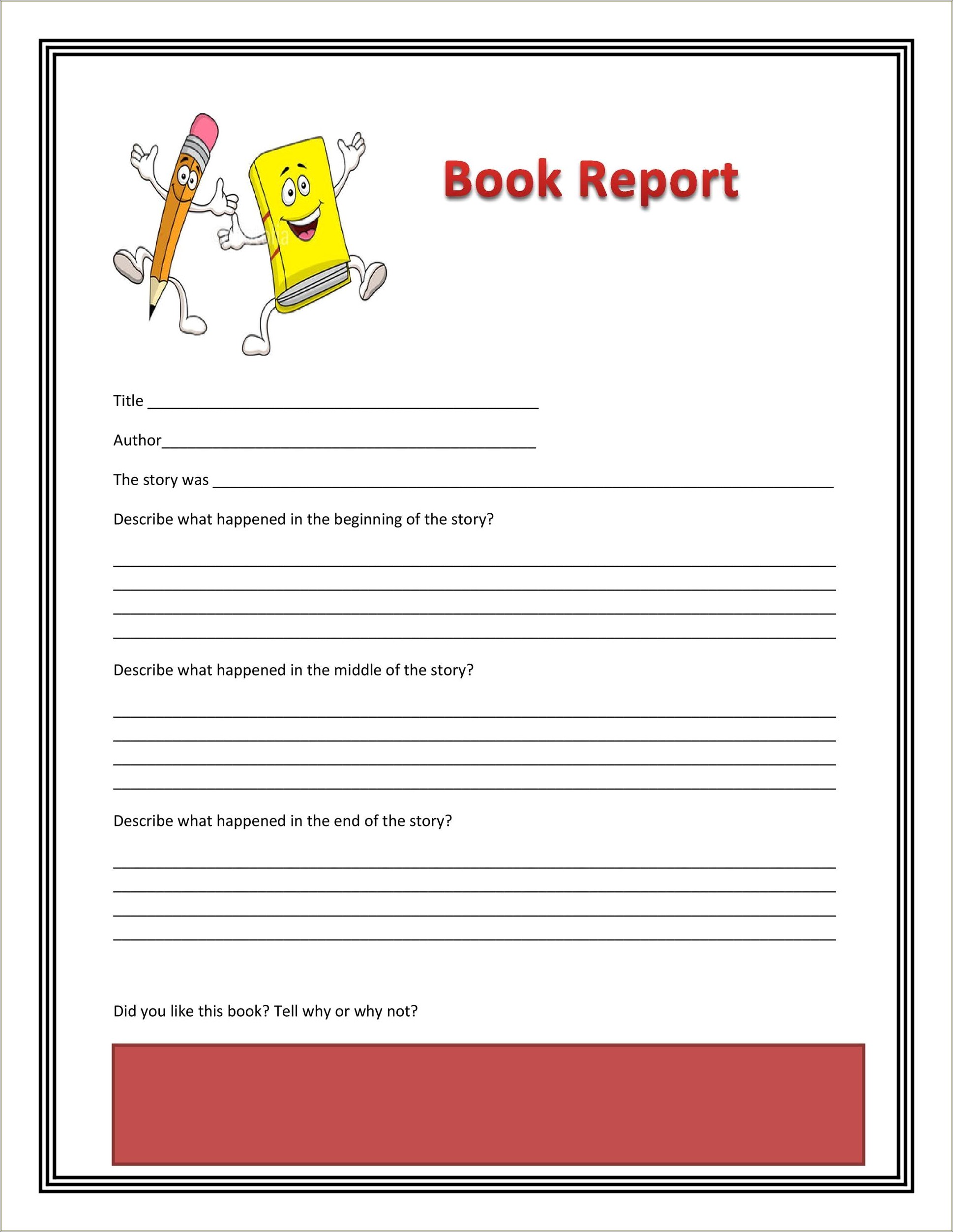 Book Report Free Template Fourth Grade Montessori School