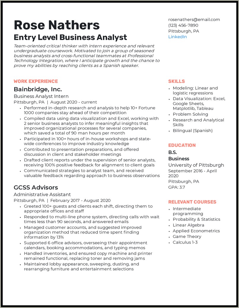 Business Analyst Resume Free Samples