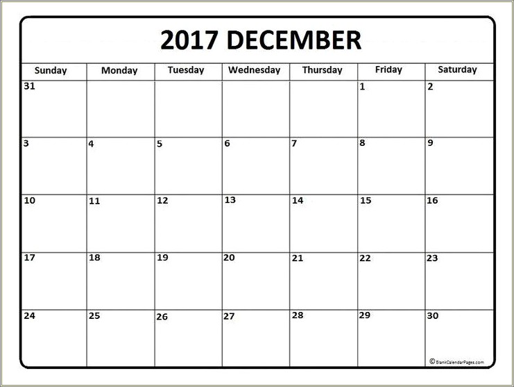 Calendar 2017 Nov And Dec Free Template