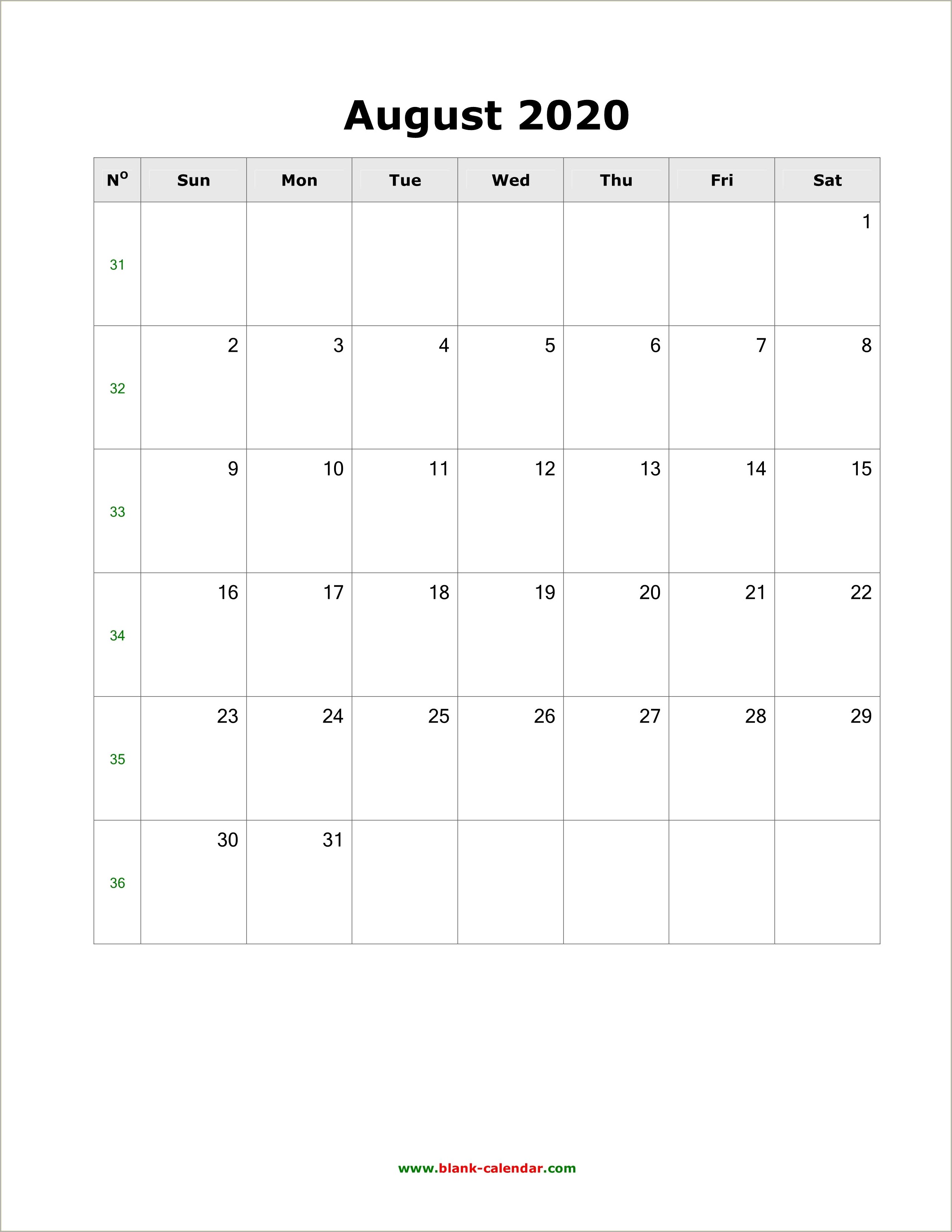 Calendar Aug 2019 June 2020 Free Template