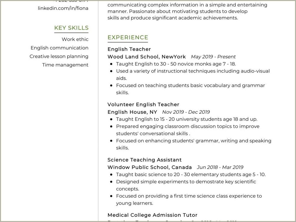 Canadian Resume Samples For Teachers