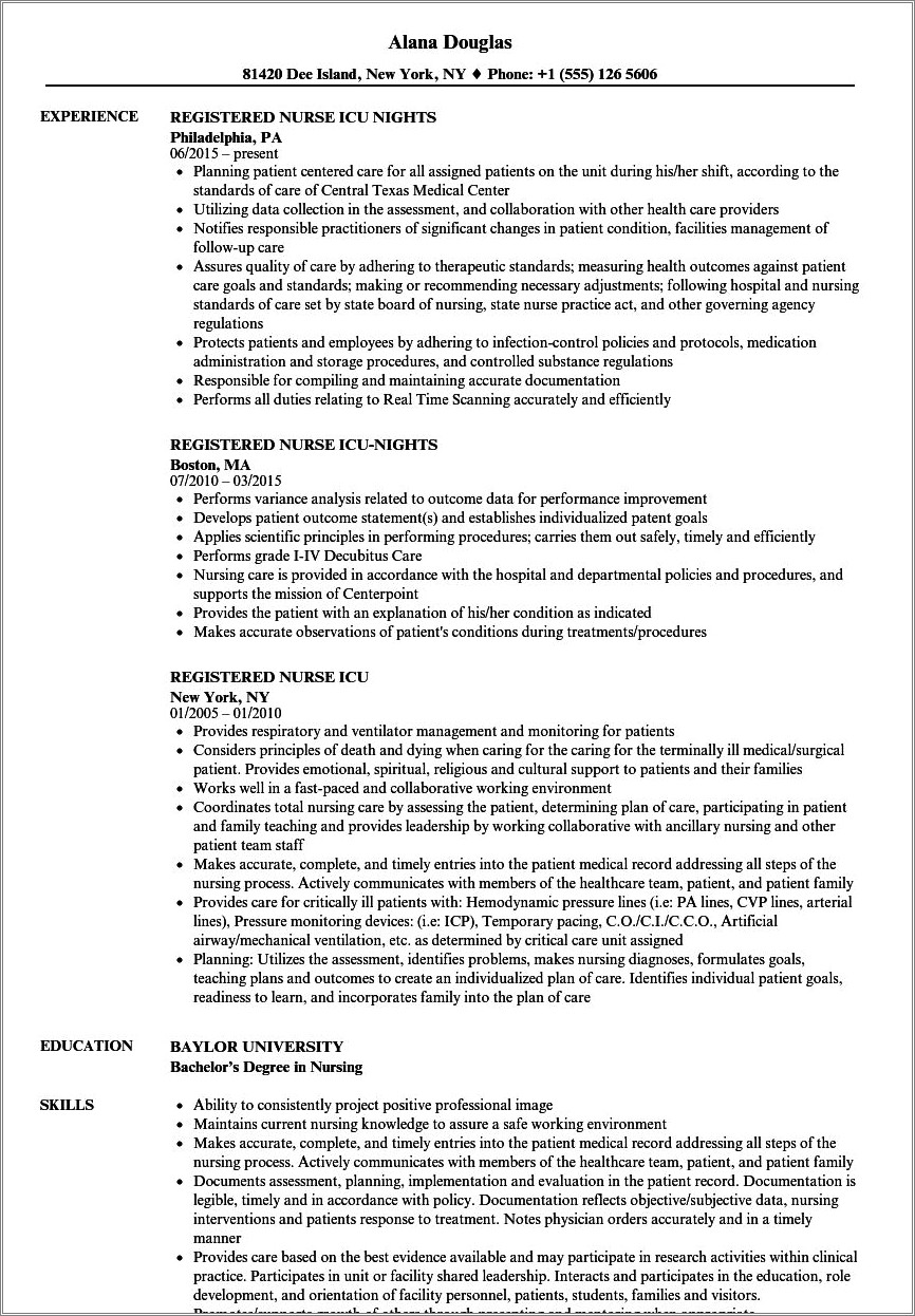 Ccu Nurse Job Description Resume