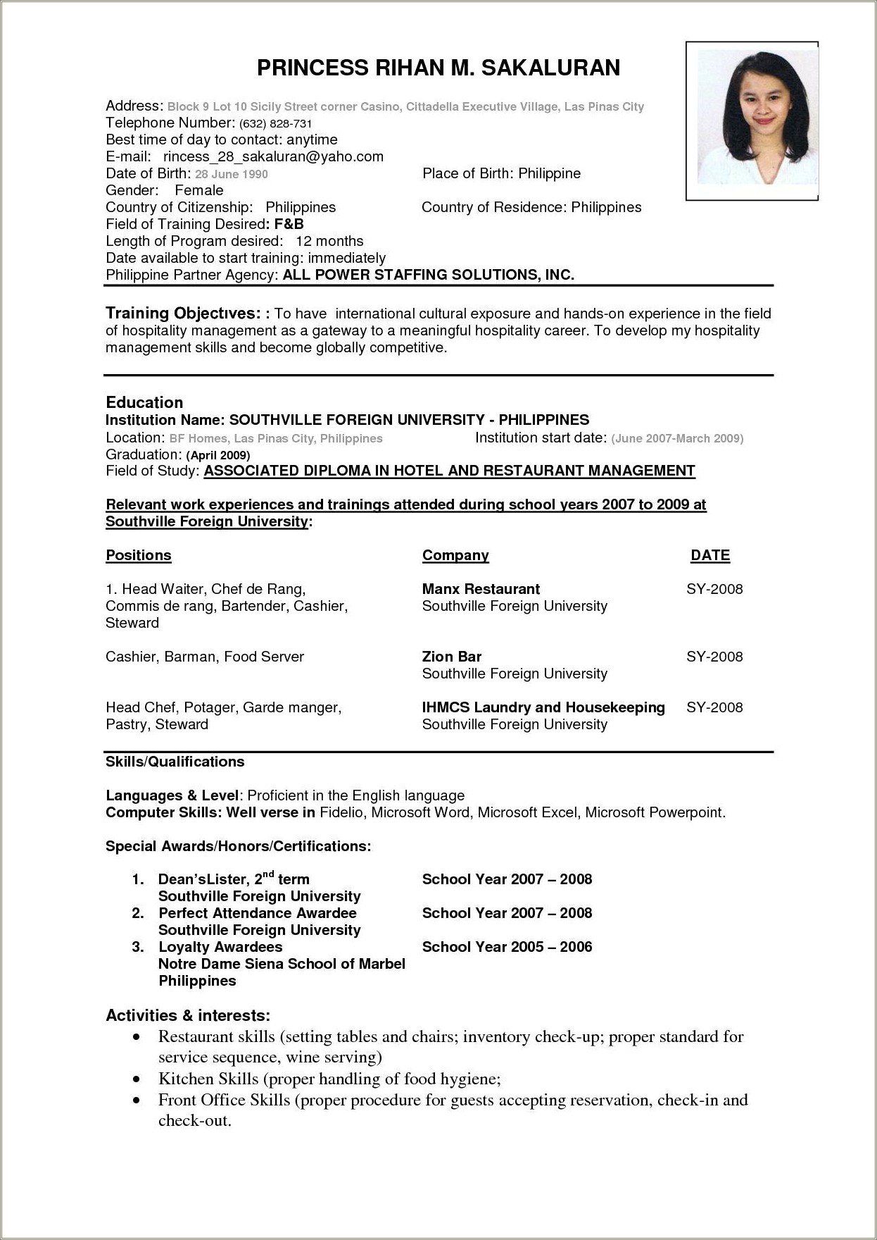 Ceo Resume Example Food Service