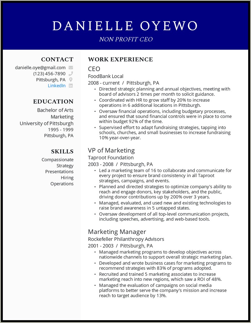 Chief Operating Officer Resume Example