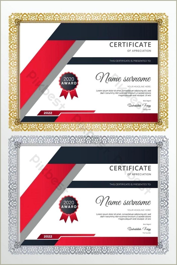 Colorful Certificate Of Recognition Template Free Download
