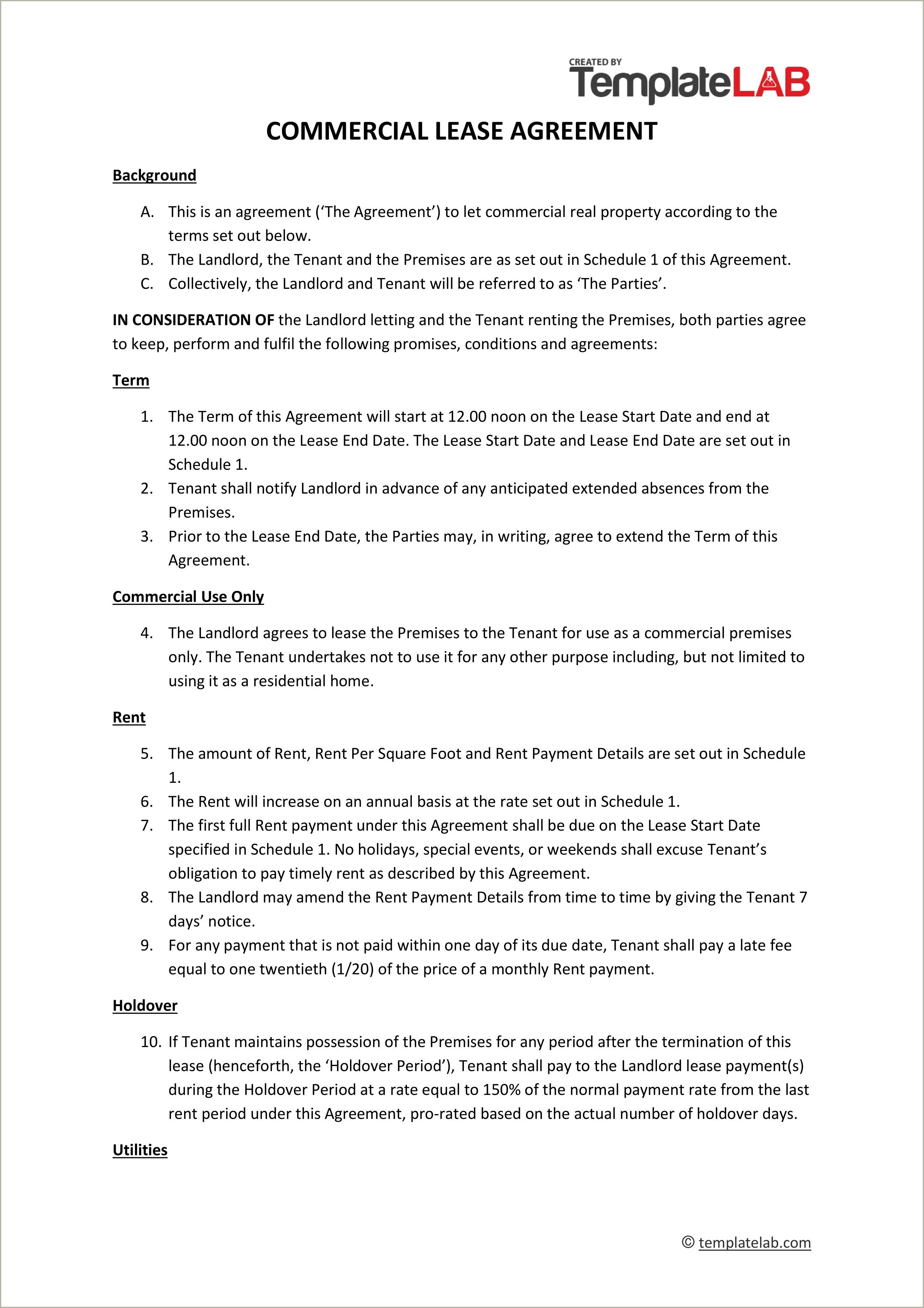 Commercial Lease Agreement Template Free Pdf Uk