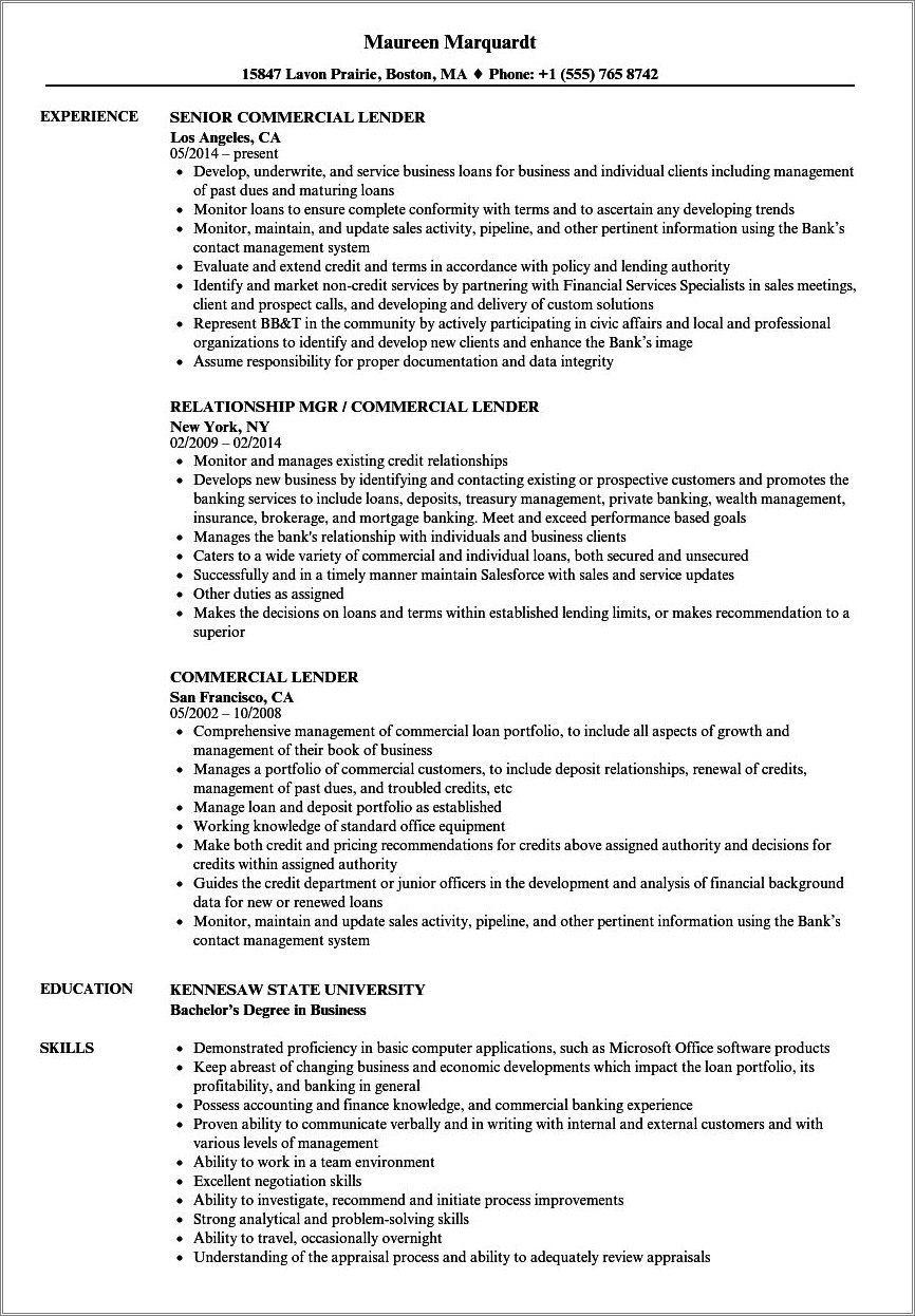 Commercial Loan Closing Manager Resume