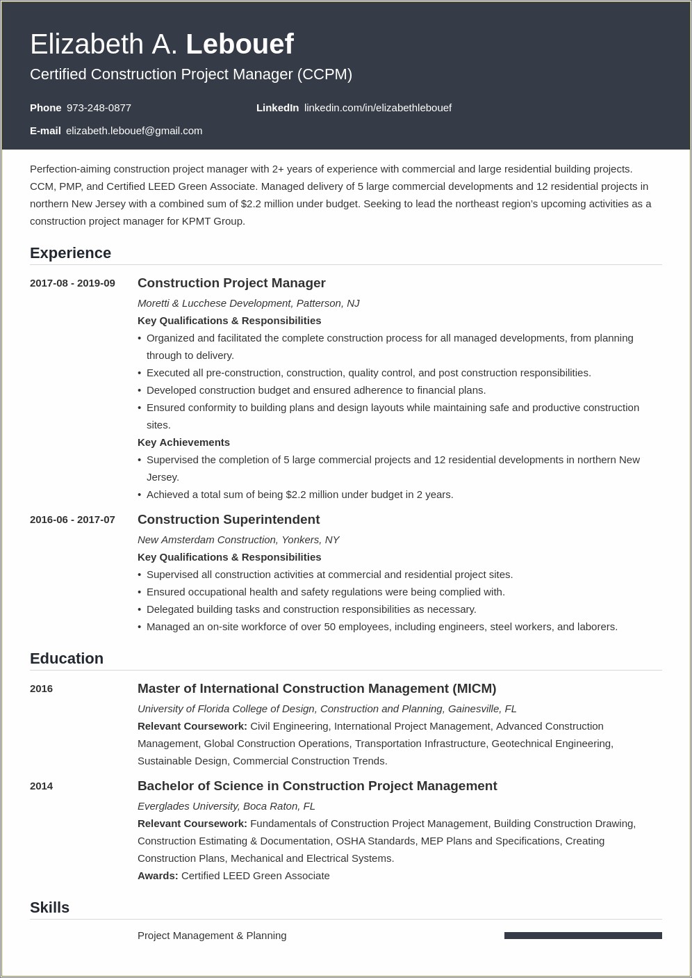 Commercial Project Management Resume Examples