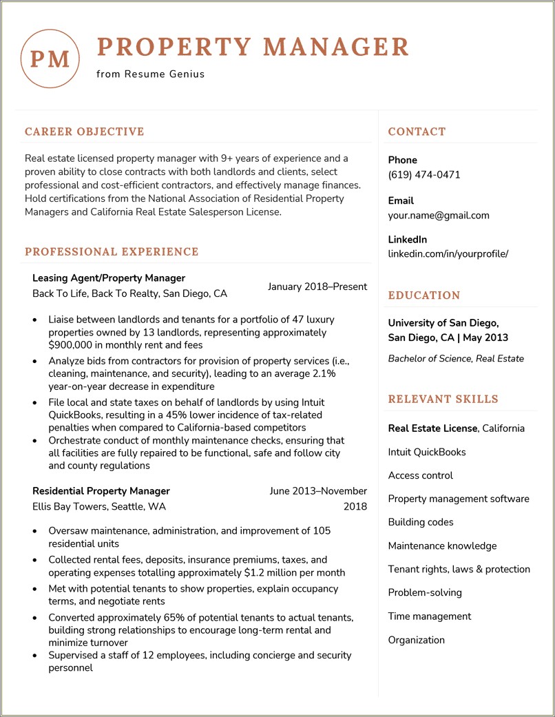 Commercial Property Management Resume Examples