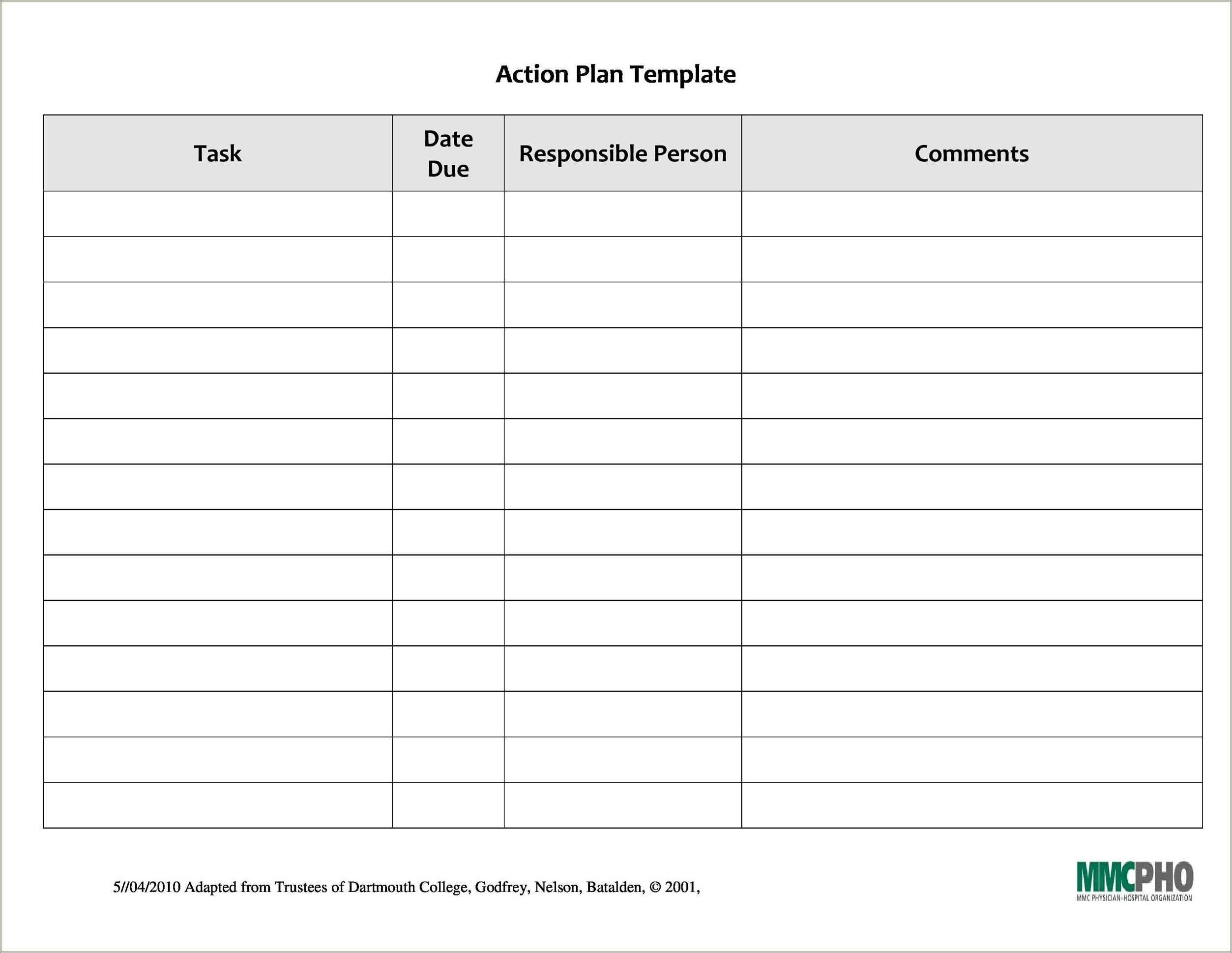 Committee Plan Of Action Template Free Printable