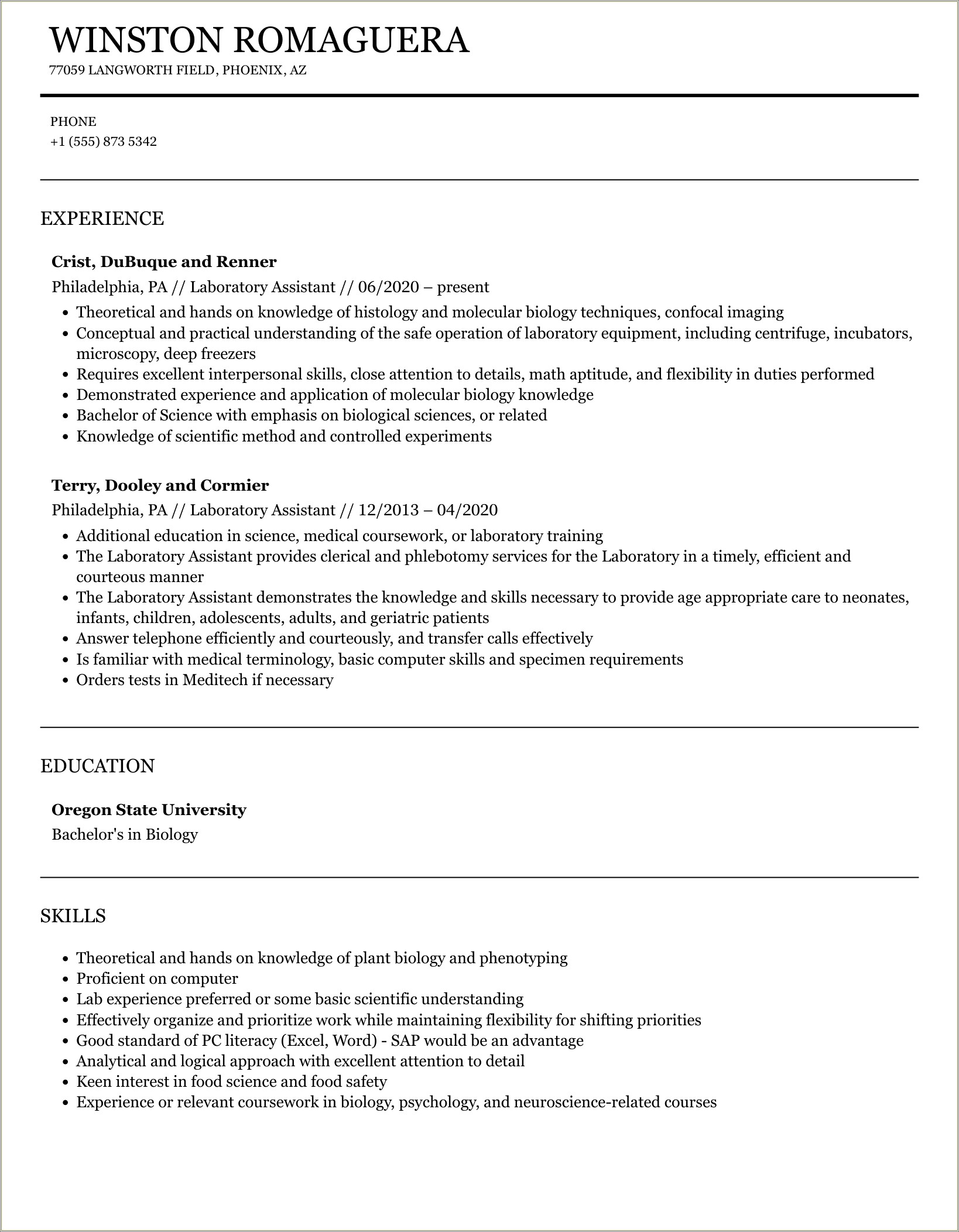 Computer Lab Assistant Resume Objective